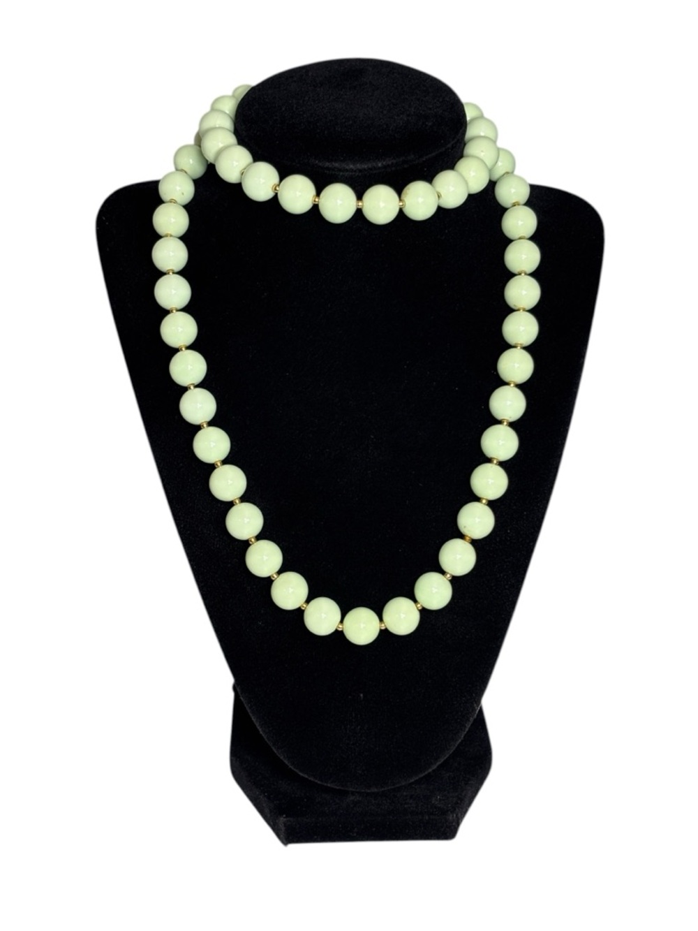 Vintage Mint Green Faux Pearl Gold Bead Necklace Strand Elegant Chic 30.5”